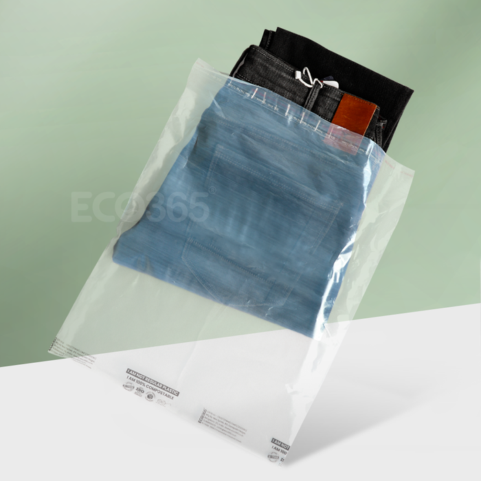 Compostable Transparent Flap Bags for Shirts, T-Shirts, Garments - (Size: 15"x15"+2"Flap, 20Micron)