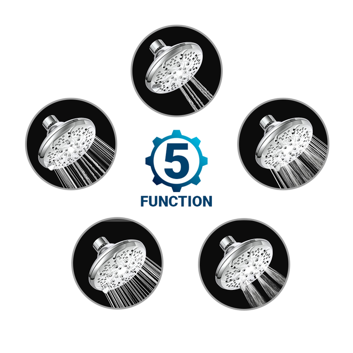 Multi-Function Shower Head with 5 Spray Modes – Chrome Finish | Universal Fit | Wall Mounted