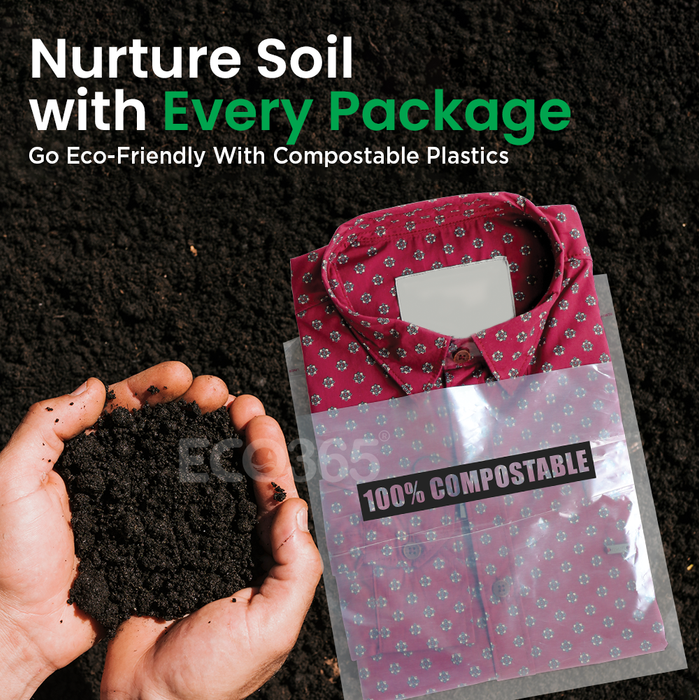 Compostable Transparent Flap Bags for Shirts, T-Shirts, Garments - (Size: 12"x16"+2"Flap, 20Micron)