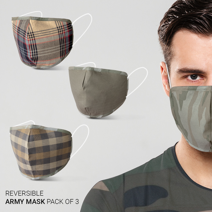 6Layered Reversible Cotton Oval Mask - Pack of 3 - ECO365