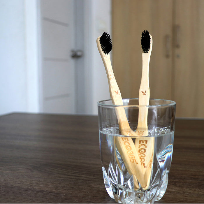 BAMBOO CHARCOAL TOOTHBRUSH - ECO FRIENDLY GIFT- HANDMADE - NATURAL DENTAL CARE PACK OF 2 - ECO365