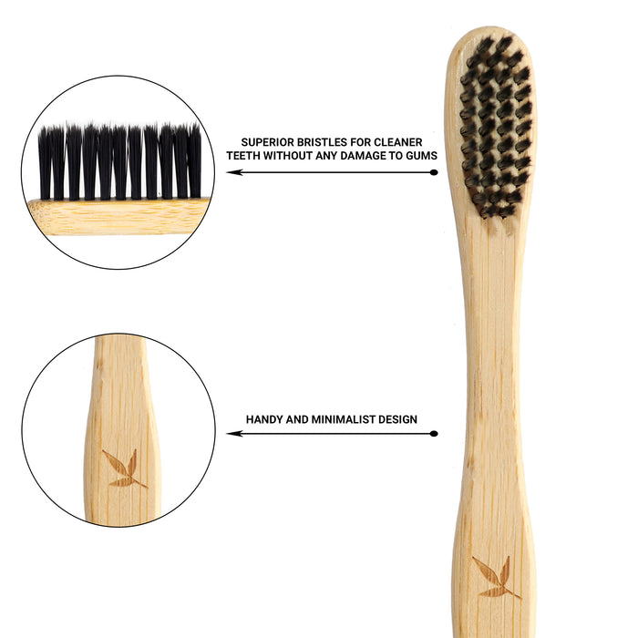 BAMBOO CHARCOAL TOOTHBRUSH - ECO FRIENDLY GIFT- HANDMADE - NATURAL DENTAL CARE PACK OF 2 - ECO365