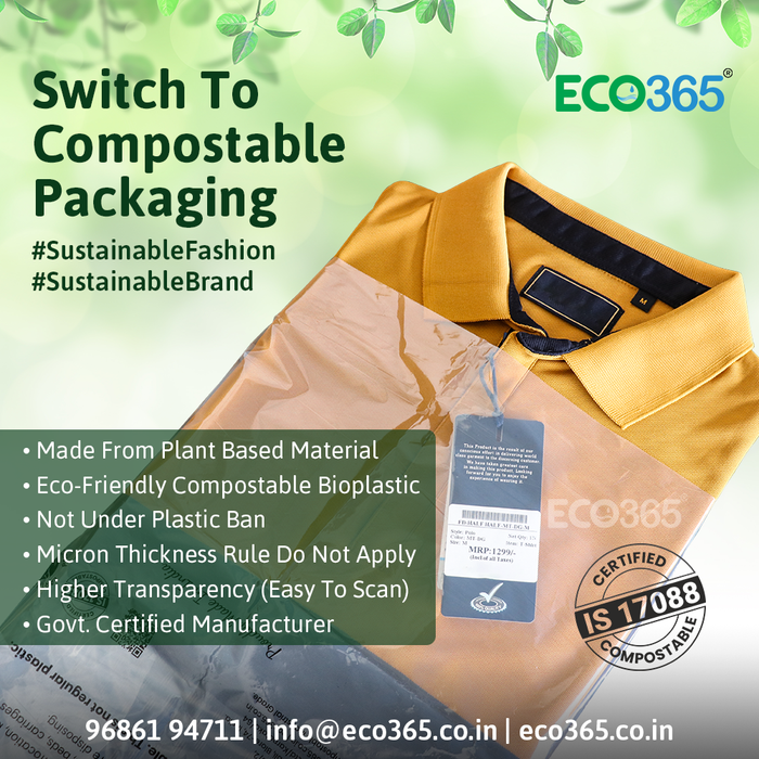 Compostable Transparent Flap Bags for Shirts, T-Shirts, Garments - (Size: 10"x14"+2"Flap, 20 Micron)