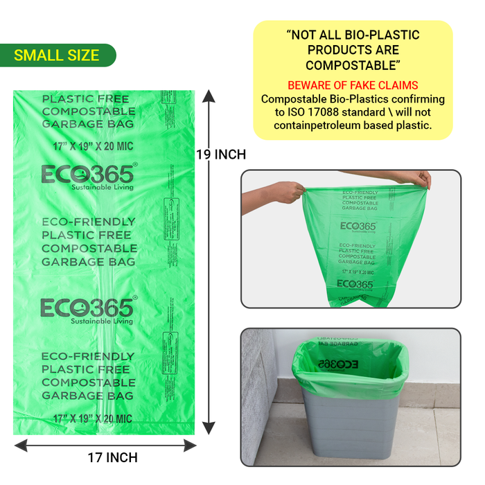 Home Compostable Garbage Bags - 17x19 Small (Certified By Govt, Pack of 12=180pcs) - ECO365