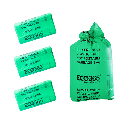 Compostable Garbage Bags - 17"x19" Small (Certified By Govt, Pack of 3=90pcs) - ECO365