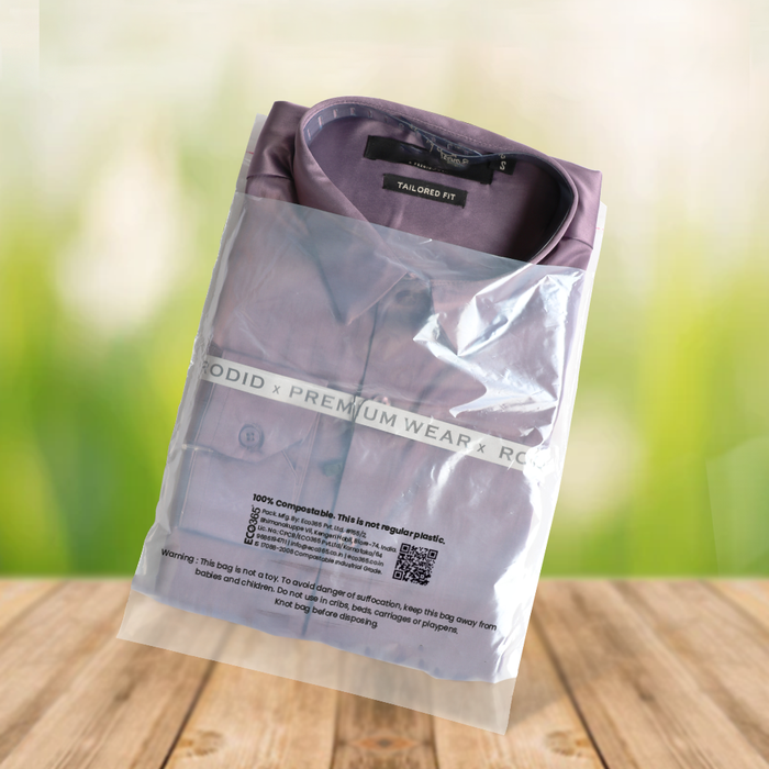 Compostable Transparent Flap Bags for Shirts, T-Shirts, Garments - (Size: 10"x14"+2"Flap, 20 Micron)