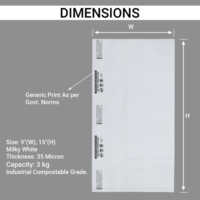 Compostable Milky White Bags for Vegetable, Fruits, Groceries - (Size: 9"x15", 35Micron)