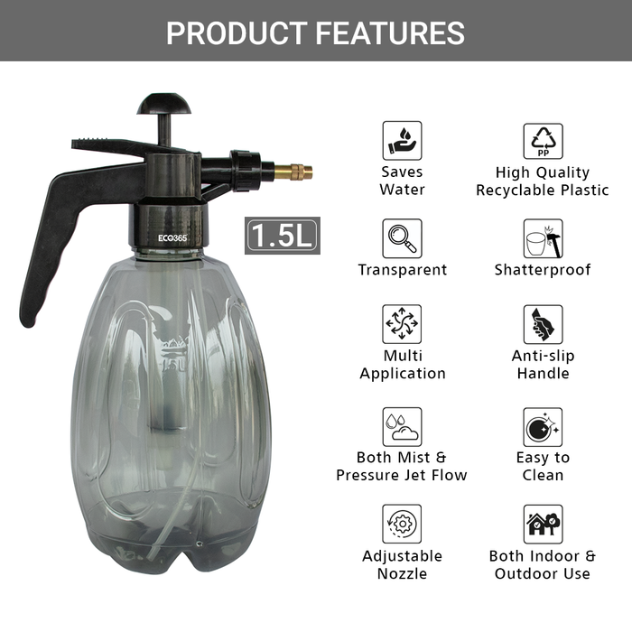 Garden Sprayer 1.5Litre with Mist and Pressure Jet Flow(Grey) - ECO365