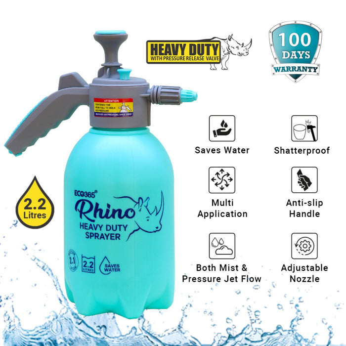 Garden Sprayer Heavy Duty 2.2Litres(Mist & Jet Flow)- Suitable for Gardening, Car Wash, Sanitization-RHINO MODEL - ECO365