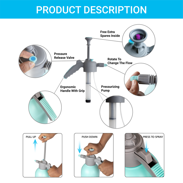 Garden Sprayer Heavy Duty 2.2Litres(Mist & Jet Flow)- Suitable for Gardening, Car Wash, Sanitization-RHINO MODEL - ECO365
