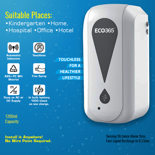 Wall Mount WIRELESS AUTO SANITIZER DISPENSER(1200ml) - ECO365