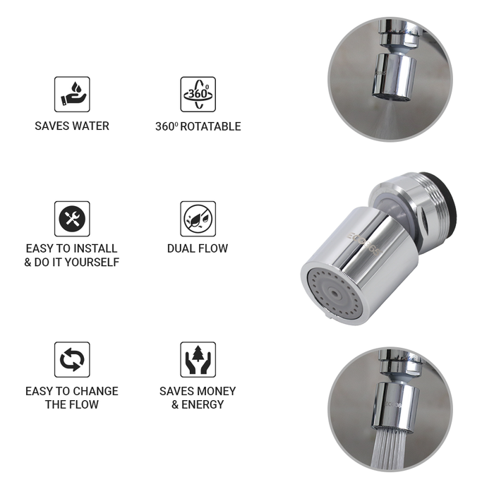 X22 Dual Flow Chrome Finish Aerator With 360 Degree Rotate Swivel - ECO365