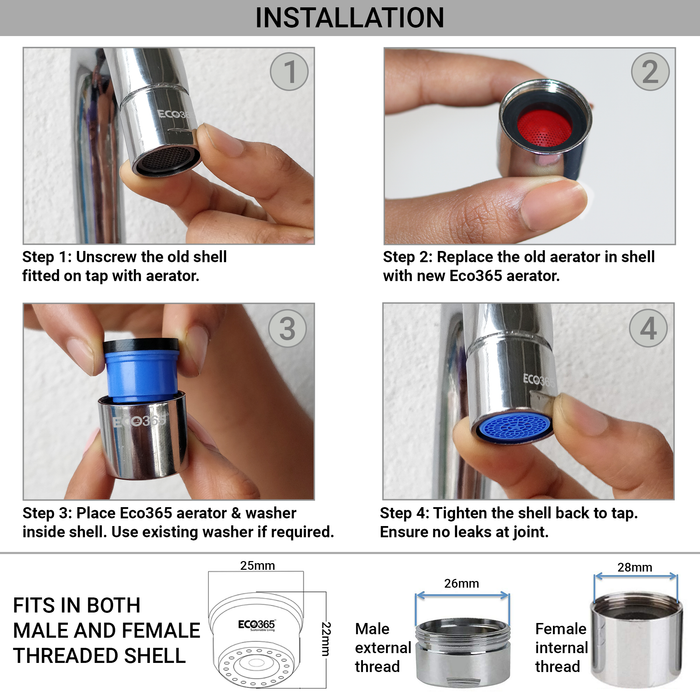 ECO365 Kitchen Water Saving 6LPM Aerator with Foam Flow | Saves upto 60% water from tap. - ECO365