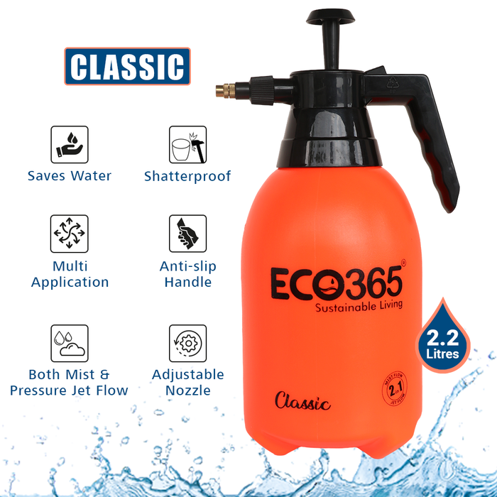 ECO365 Classic Dual Flow Multipurpose Garden Sprayer 2.2L (Orange) with Adjustable Nozzle for Mist & Jet Flow (Pack of 2) | Strong & Sturdy Spray Bottle for All Indoor & Outdoor Plants