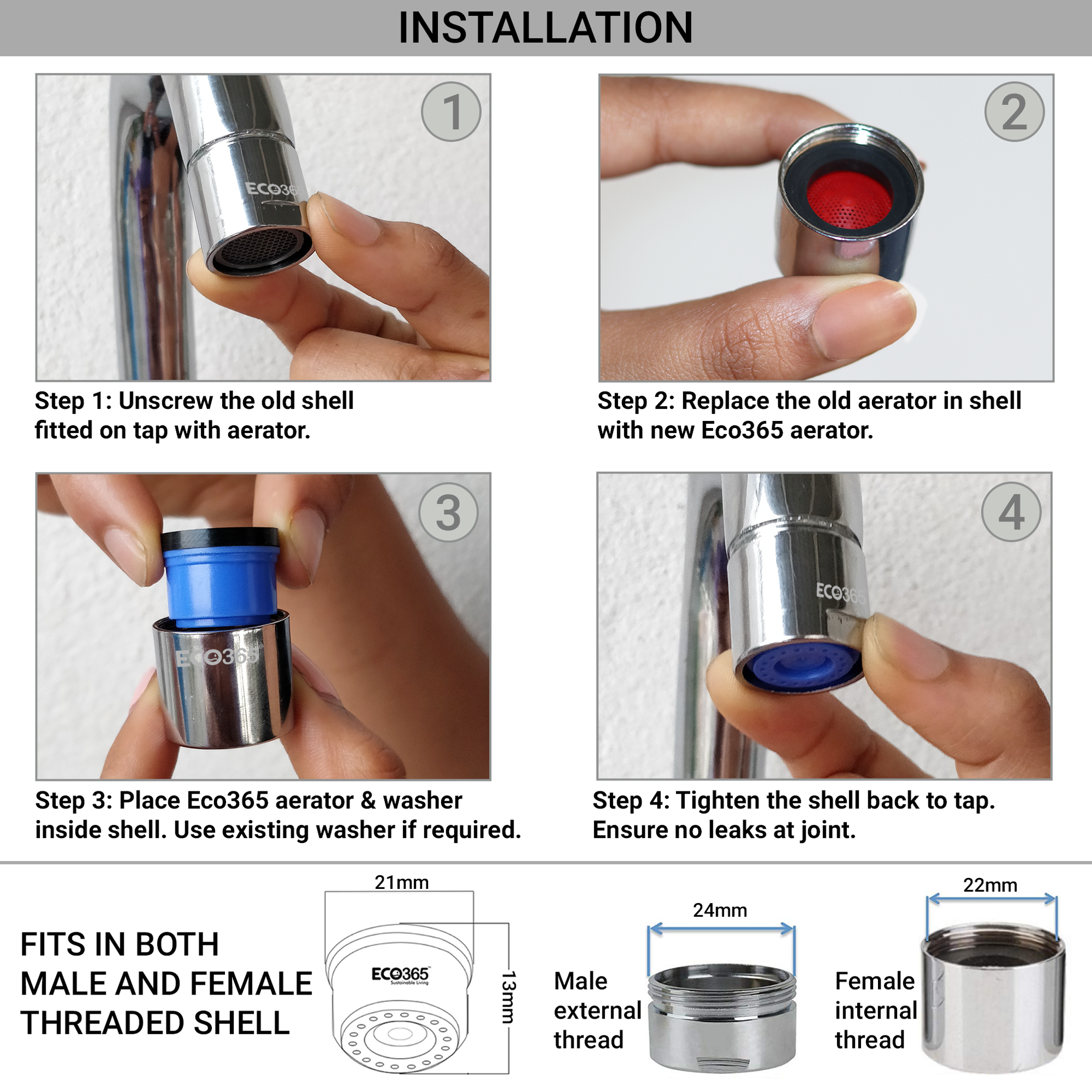 Water Saving Altered Shower Flow Nozzle- Aerators (Pack of 2) | Eco365 ...