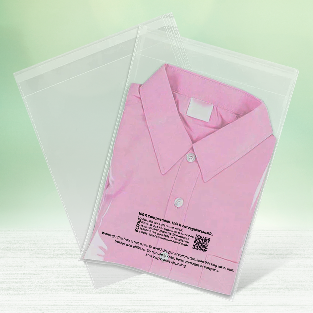 Compostable Transparent Flap Bags for Shirts, T-Shirts, Garments (Size:  10